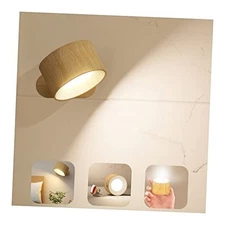  LED Sconces, Wall Mounted Lamps with Rechargeable Battery Operated USB Wood-A