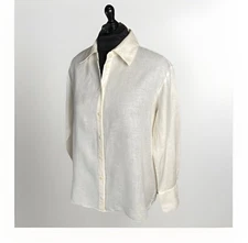 OAK+FORT Size M $78 Boyfriend Button-Down Blouse, Ivory Linen, Long Sleeve, NWOT