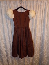 VTG Handmade Young Girls Dress Brown with Puffed Sleeves