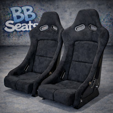 Pair BB5 Suede Large Fixed Fibreglass Racing Bucket Seats + Side Mounts Runners 