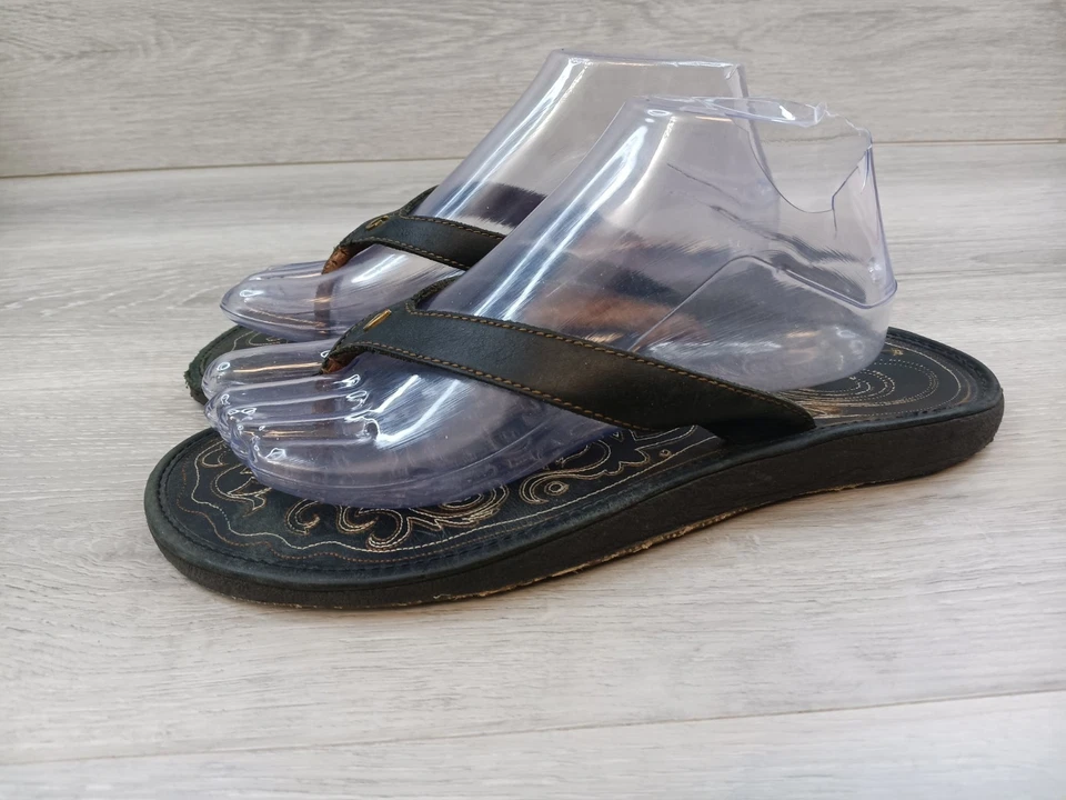 Sandalias para mujer Olukai Paniolo talla 10 de cuero negro sin cordones chanclas de playa Foto 3 de 4