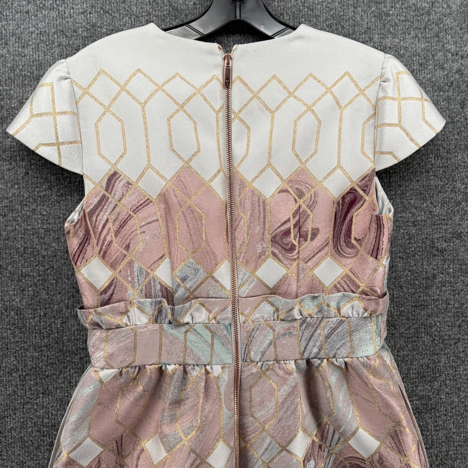 Ted Baker Dress Womens 2 Gray Pink A-Line Tulip Cocktail Evening Formal Ladies - Image 4 of 4