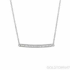 14k White Gold Shiny Bar Necklace with.Diamond