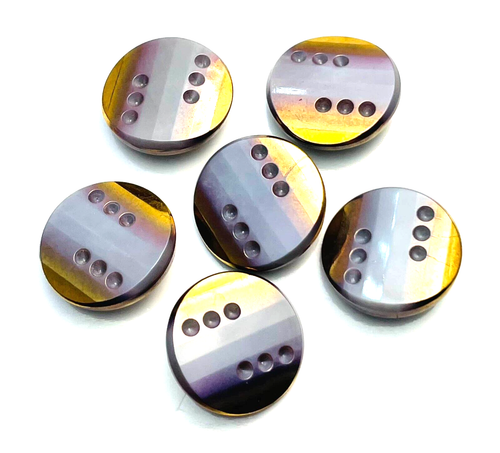 Set of 6 Vintage Gray Gold Czech Glass Buttons 4 Ways Metal Shank 7/8" 22 mm