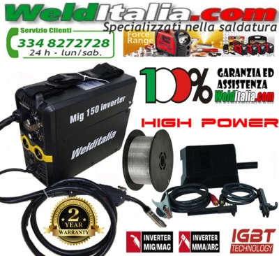 WELDITALIA SALDATRICE A FILO CONTINUO E ELETTRODO INVERTER MIG 150A GAS NO GAS E ACCESSORI