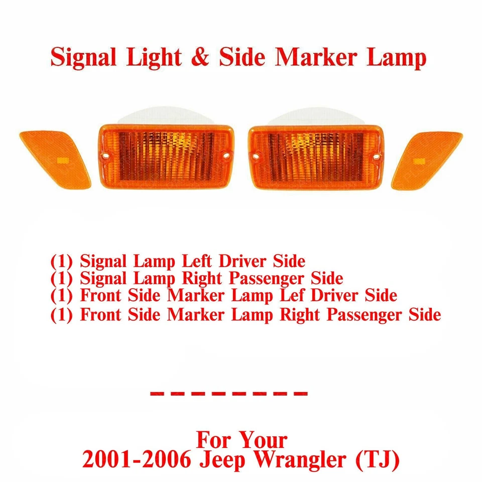 Juego de 4 luces de señalización delanteras y laterales para Jeep Wrangler 2001-2006 (TJ) Foto 2 de 4