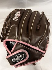 Rawlings WFP120 Girls Womens 12" Fastpitch Softball Glove LHT Brown Pink EBBL2