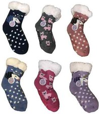 Big Girls Sherpa Slipper Fuzzy Plush-lined Socks Rubber button Anti Slip 6-8
