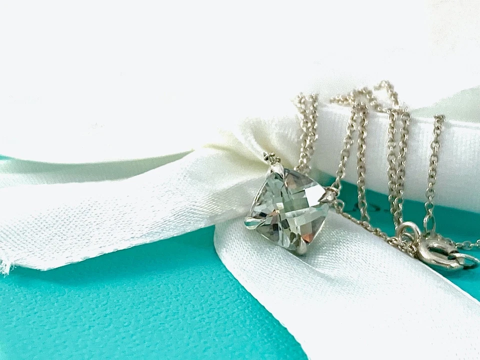 Tiffany & Co 18" Prasiolita Brillante Piedras Preciosas Colgante Collar Plata con Caja Foto 3 de 4
