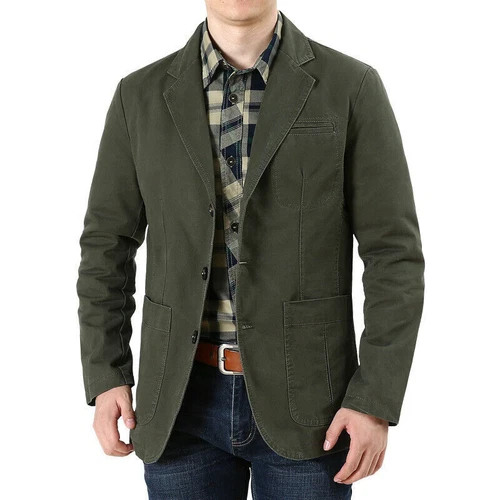 Herren Freizeit Blazer Langarm Jacke Gewaschen Baumwolle Blazer Anzüge Mantel XS-XXL - Bild 15 von 28