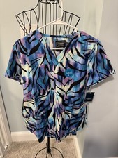 New Cherokee Wild Abstract Women V neck Scrub Top Small S Ladies CK 662 Black