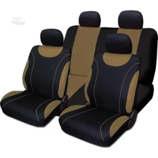 Black & Tan Cloth Car Seat Covers Set- Front & Rear, Universal Fit for For Ford