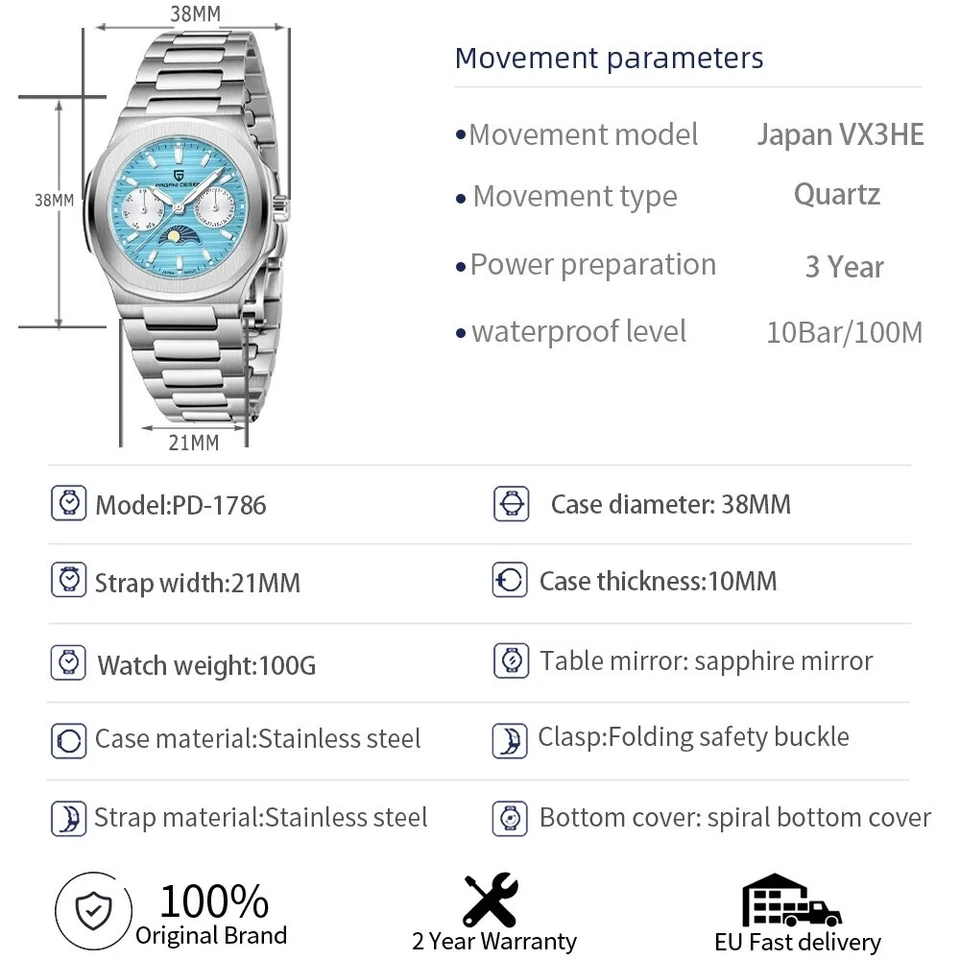 Women Quartz Watch Japan VX3HE Movement Sapphire Glass 100M Waterproof Luminous - Image 2 of 4