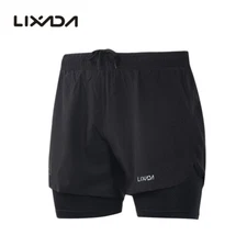 Lixada Men's 2-in-1 Running Shorts Quick Drying Breathable Active Exercise P9D3