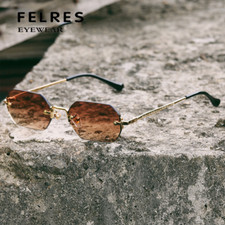 Men Women Metal Rimless Sunglasses Small Frame Outdoor Driving Fashion Glasses