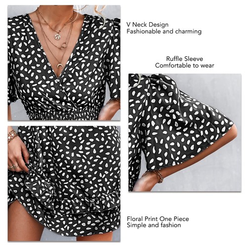 One Piece Dress Floral Print Ruffle Sleeve Women's Summer Casual Dress