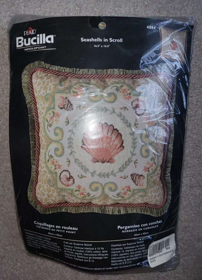 Bucilla Seaside Seashells In Scroll Needlepoint Kit Suzanne Nicholl Wool Yarn - Image 2 of 4