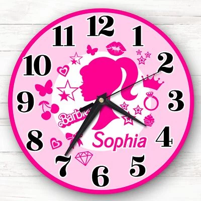 THECARDZOO Pink Barbie Icons Personalised Gift For Kid's Bedroom Clock