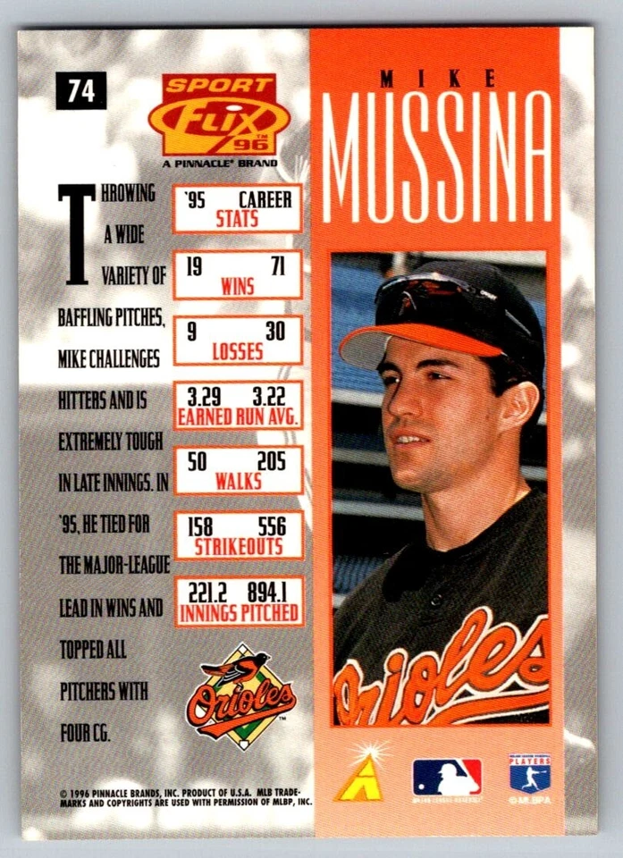 1996 Sportflix - Mike Mussina #74 - Image 2 of 2