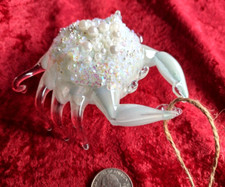 Christmas Ornament SEA CRAB Seafoam Back PEARLS  SEQUINS HANDBLOWN GLASS 3.75"