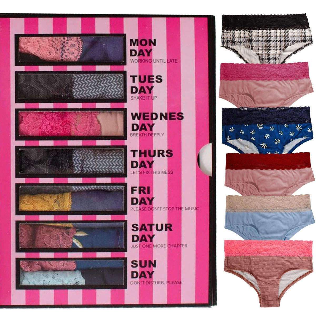 Victoria Secret 7 Pack Ladies Panties Knickers Briefs Womens Underwear Gift  Set