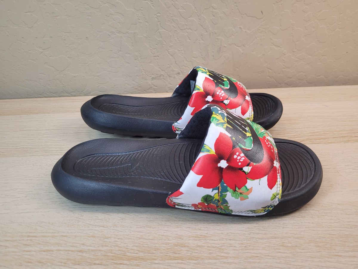nike black floral slides