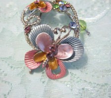 Butterfly Hair Pin - Crystal Multi Pastel Color  Silver Hair Accessory