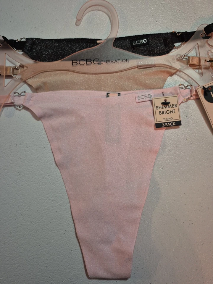 BCBGeneration 3 Pack Shimmer Bright-Thong Panties Black/Beige/Pink-Size L--NWT - Image 4 of 4
