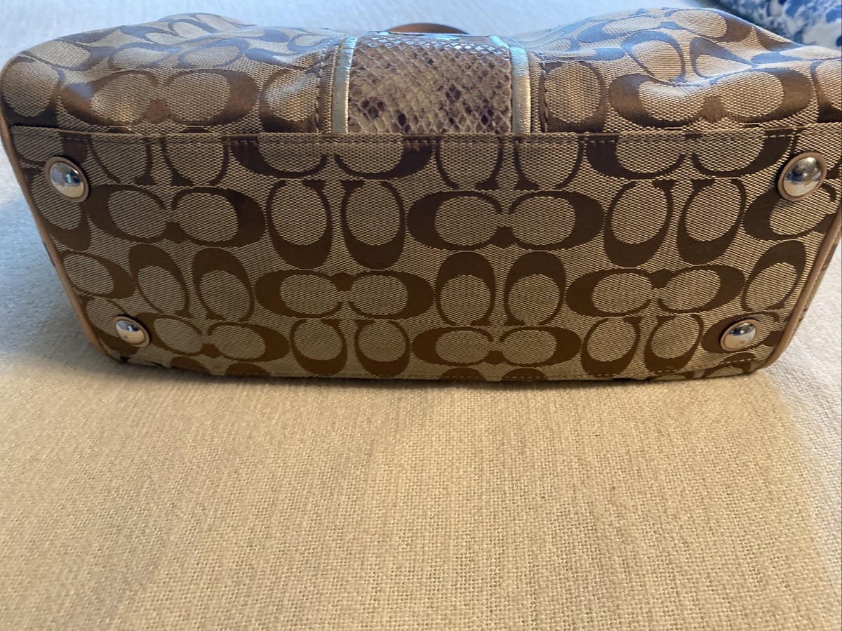 COACH KHAKI SIGNATURE PYTHON STRIPE SATCHEL 27364 HANDBAG SHOULDER