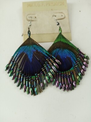 Earrings Dangling Vintage Luxury Peacock Feather 