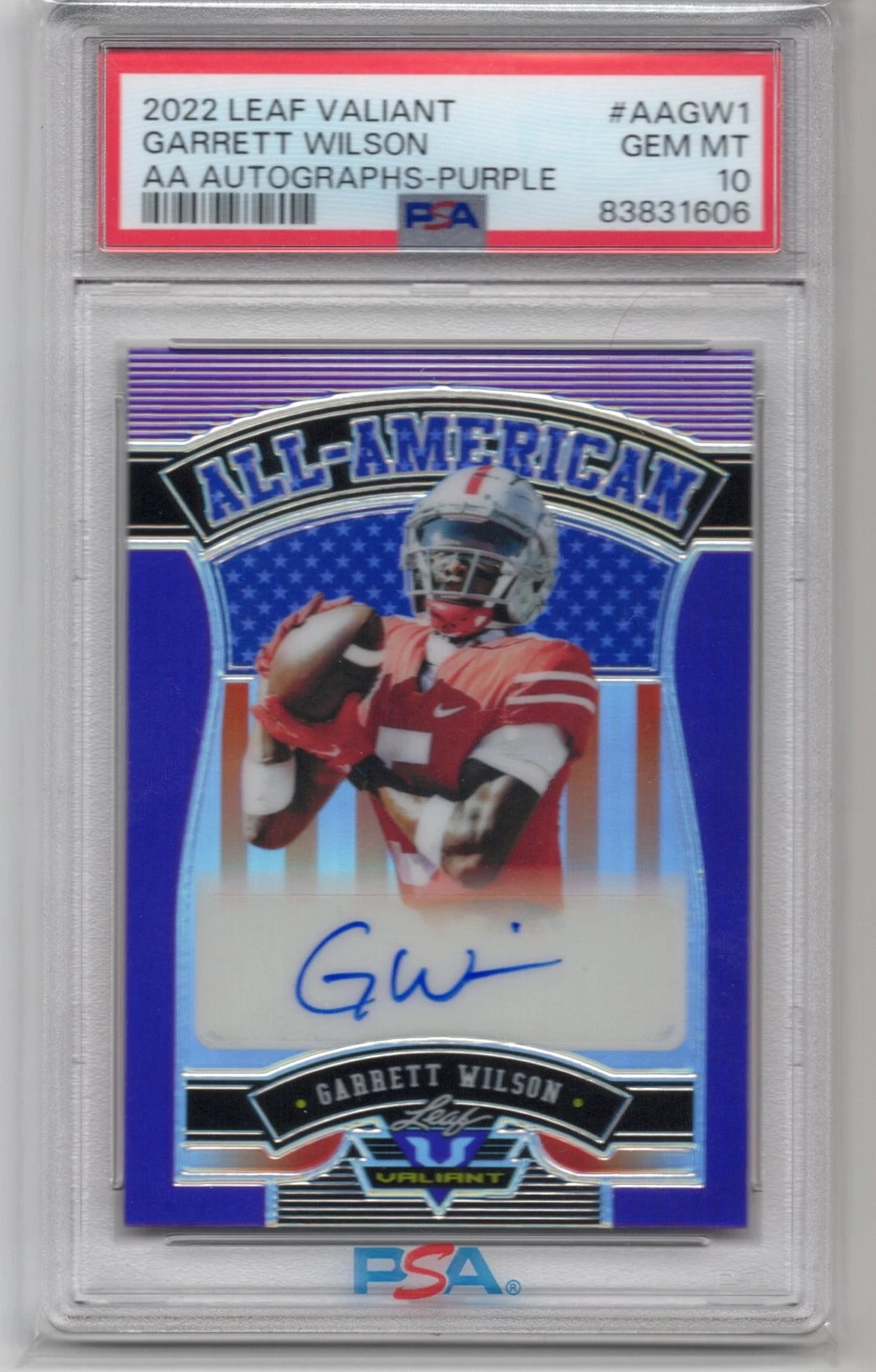 Garrett Wilson Leaf Valiant All-American Autographs #AAGW1 Purple