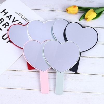 1Pcs Heart-Shaped Travel Handheld Mirror Cosmetic Hand Mirror with Handle Mak ZR