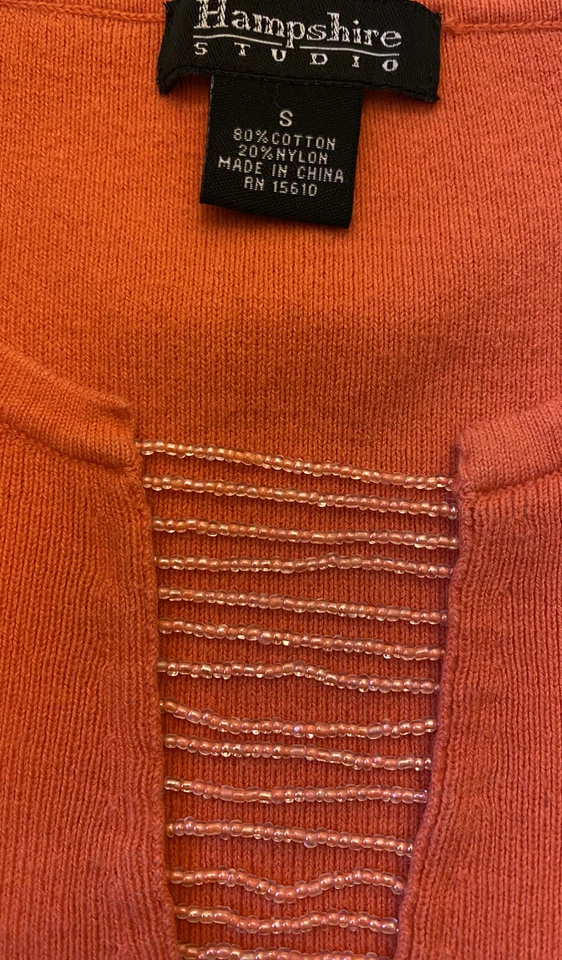 Suéter tejido Hampshire Studio para mujer pequeño naranja mangas 3/4 cuentas Foto 4 de 4