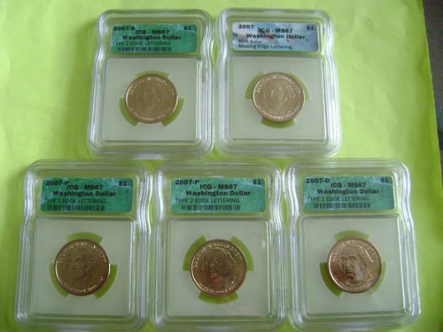 2007 WASHINGTON DOLLAR MISSING EDGE LETTERING 5 COIN SET ICG MS67 IN CASE/HOLDER - Picture 6 of 12