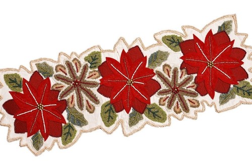 Velvet Floral Table Runner Hand Beaded Table Runner X-mass Tableware 13X36 Inch - Picture 5 of 12