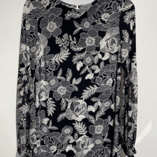 Tommy Hilfiger Women's Black White Floral Long Sleeve A-Line Dress Size 6 NWT