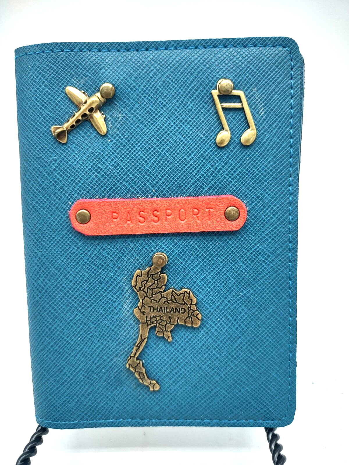 Teal Thailand Passport Holder with Airplane and Music Charms for Travelers-image
