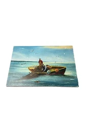 VTG Oil Painting Expressionist Fisherman at Sea Beach with Nets Signed W.Gassman