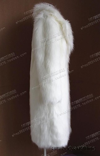 125-130cm Length American Womens Long Faux Fox Fur Coat Lapel Collar Overcoat Sz - Picture 19 of 30