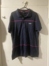 Genuine Hugo Boss Polo Shirt Purple Striped Short Sleeve Collared