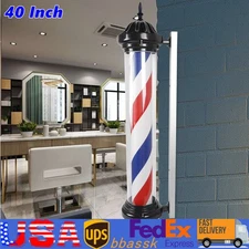 40" Barber Hair Salon Light Pole Rotating Light Barber Shop Sign Red &Blue&White