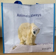 Polar Bear Penguins Shopping Tote Saint Louis Zoo Gift Bag Blue Reusable Shopper