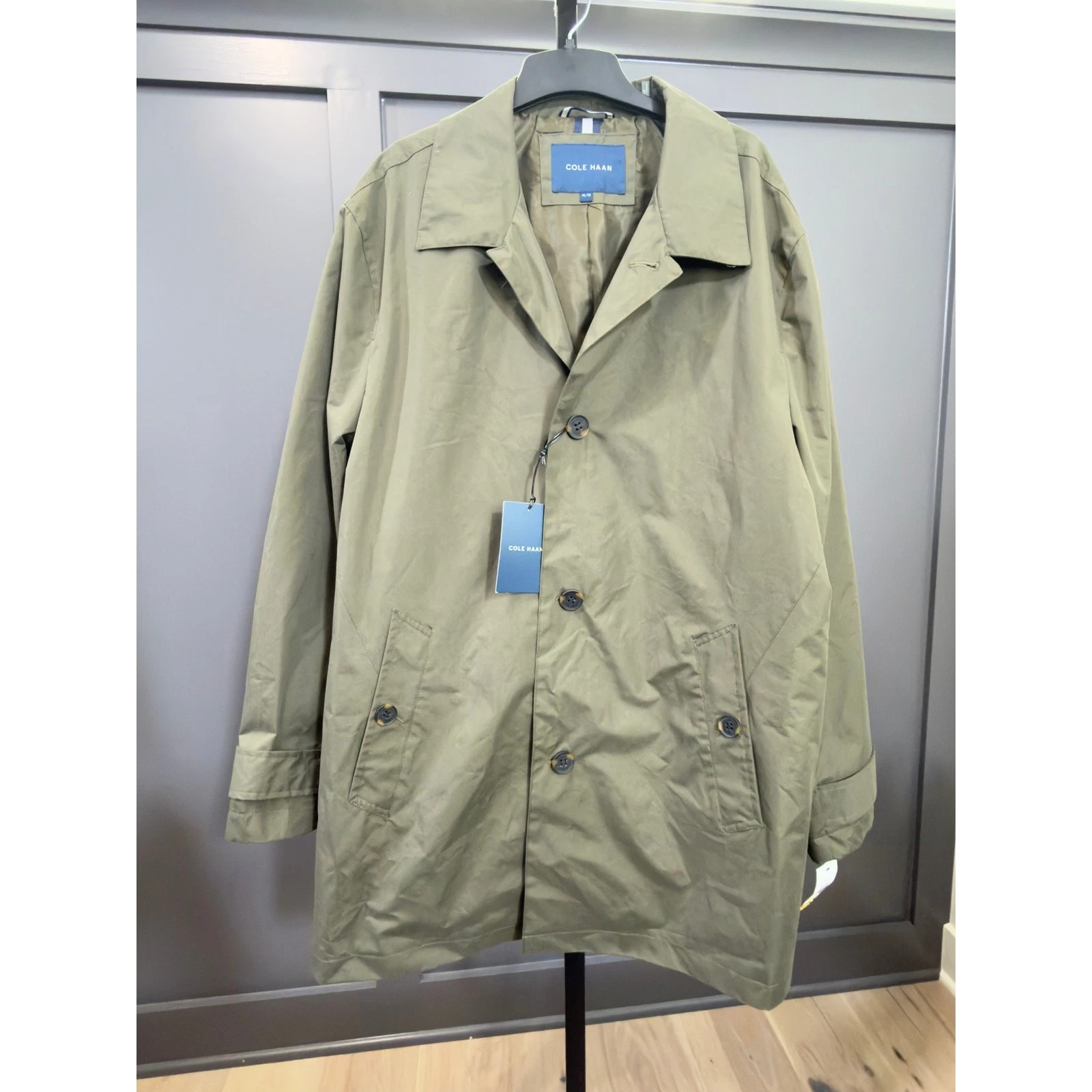 NWT Cole Haan Men's Classic Stand Collar Rain Jacket Olive Green XL, $228 MSRP