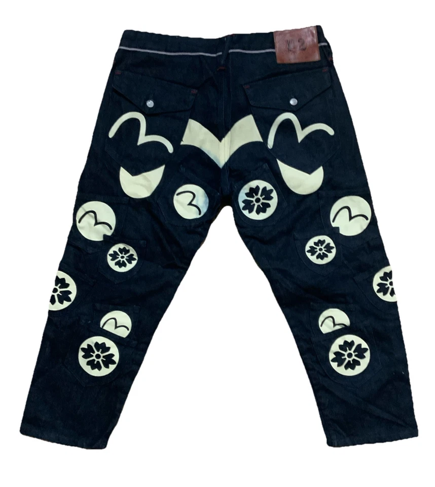 Pantalones de mezclilla para mujer Evisu 31 azul oscuro tela Japón varios bolsillos con logotipo PEC Foto 2 de 4