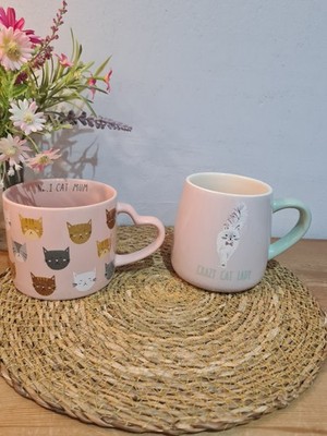 2 Tassen mit Katzenmotiv. Crazy Cat Lady & No1 Katzenmama. Neu ohne Verpackung.