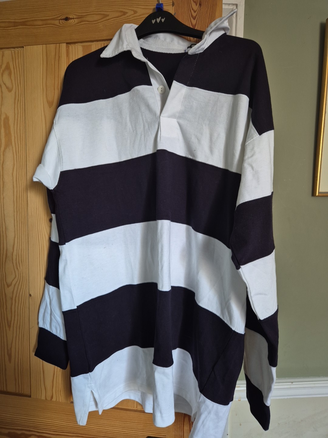 MAGLIA RUGBY UOMO PRIMA FILA CLASSICA MANICA LUNGA blu navy e righe bianche taglia L