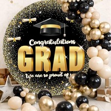 6.5FT Graduation Round Arch Backdrop 78 inches x 78 inches, Black and Gold