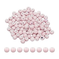 100Pcs 6mm Round Ceramic Porcelain Beads, Pink
