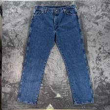 Y2K Wrangler Jeans 34x31 Blue Denim Tapered Leg USA Made Vintage Straight Fit