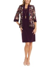 r M Richards 2-Piece Printed Jacket with Dress Necklace Eggplant Purple 10P